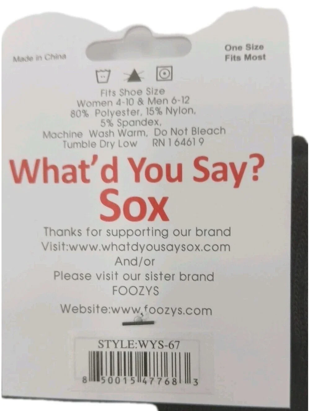 What’d You Say? Sox Adult One Size Black  Unique Funny Quote Socks 3 Pairs New